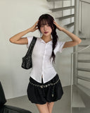 [U-BASIC] Roundy Slim Button Short Sleeve Cardigan
