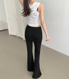 Waffle V-neck Hood Sleeveless Knit T-shirt