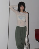 [Wool 30] Chev Rose Lace Off-Shoulder Long Sleeve T-shirt