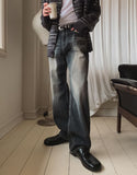 Rough Cat Brush Wide Denim Pants