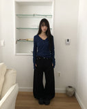 Muhi Button Heart Neck Long Sleeve T-shirt