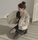 Suede Teddy Bear Button Collar Sleeve Fur Short Mustang