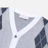 Argyle Pattern Needle Short Sleeve Cardigan
