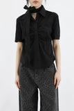 Shirring tie short sleeve shirt