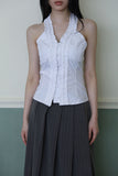 Frill Smoke Holter Neck Blouse