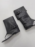 Leather buckle open toe flip-flop boots