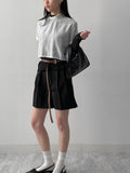Embossed See-Through Mock Neck T-Shirt