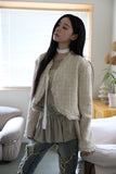 Pearling mesh flare sleeveless