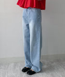 [unisex] Back pin tuck gradient wide denim