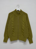 Cable wool two-way zip-up cardigan