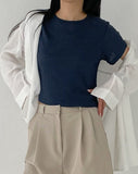 Linen round neck short sleeve T-shirt