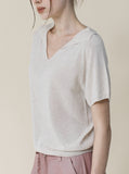 [Premium] Whole Garment Cariha V-neck Short Sleeve Knitwear