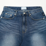 Brush cutting bermuda denim pants