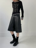 [unisex] Leather Carpenter Bermuda Wide Pants