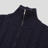 Twist rope high neck knit zip-up