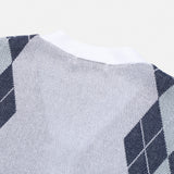 Argyle Pattern Needle Short Sleeve Cardigan