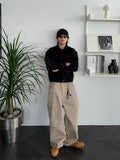 Cotton stitch wide work pants