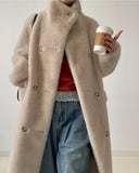 High Neck Double Long Fur Coat