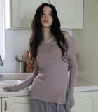Angora fur off-shoulder knit