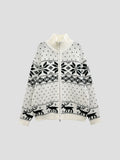 Snow Falling Design High-Neck Knit Zip-Up