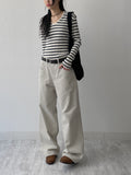 Ribbed Stripe V-Neck Tee