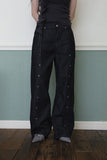 Line eyelet denim pants