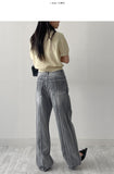 [unisex] Back pin tuck gradient wide denim
