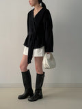 [wool20%] Smil No-Collar Robe Short Jacket