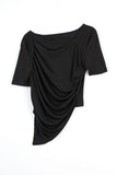 Cool shirring diagonal unbalance T-shirt