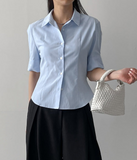 Pintuck Slim Fit Elbow Length Shirt