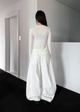 SOLID COTTON CURVED PANTS