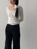 Dipping U-neck Long Sleeve T-shirt