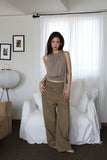 Work belted cotton pants