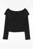 Wavy Shirred Drop Off Shoulder
