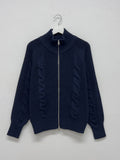 Cable wool two-way zip-up cardigan