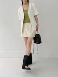 Lauder Linen No collar half jacket