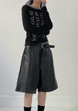 [unisex] Leather Carpenter Bermuda Wide Pants