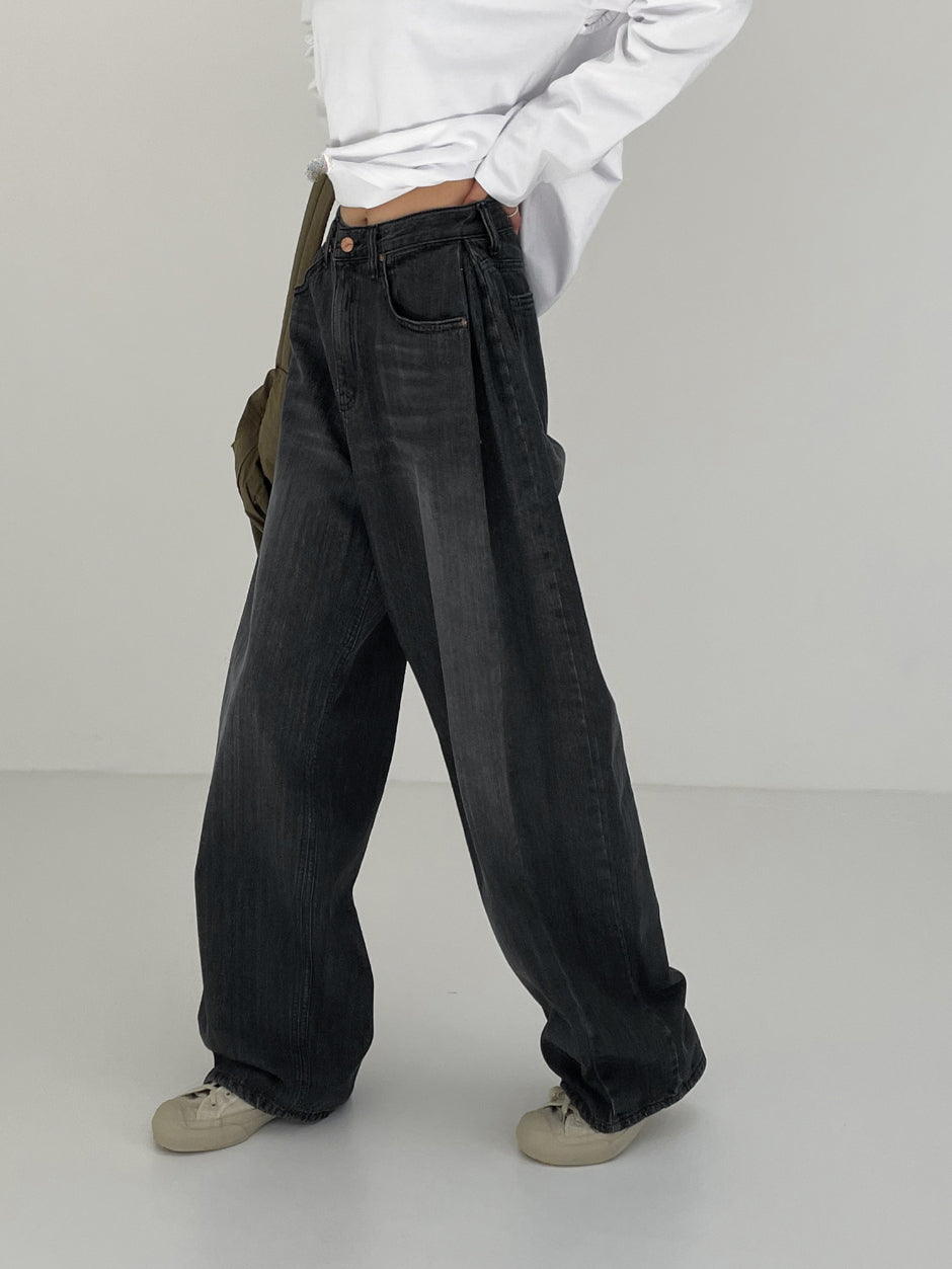 【INCHANT ME】310 Pleated Wide Denim Pants INCHANT ME(インチャントミー) - 310サイドシワワイドデニム