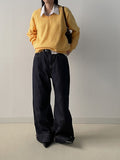 554 Roll-up selvage wide denim pants