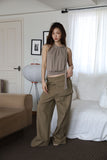 Work belted cotton pants