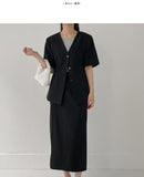 Lauder Linen No collar half jacket