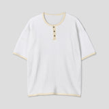 Cumin Waffle Henley Neck Short Sleeve T-Shirt