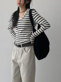 Ribbed Stripe V-Neck Tee