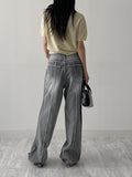 [unisex] Back pin tuck gradient wide denim