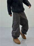 Peach Cotton Diagonal Cargo Balloon Pants