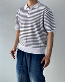 Cotton Stripe Collar Half Knit
