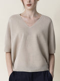 [Premium] Whole Garment Ariere V-neck Linen Knit