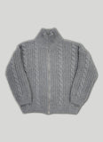 High-Neck Cable Knit Zip-Up