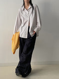 [Wrinkle Free] Two Way Wrap Stripe Loose Fit Shirt