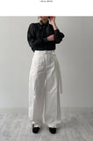 [unisex] Chino Belted Cotton Wide Pants